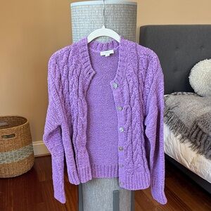 Vince Lavender Cable Knit Cardigan Set
